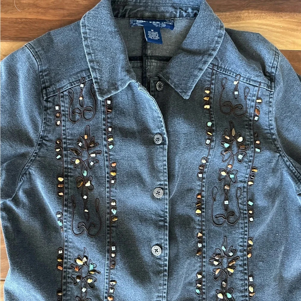 Susan Graver Stone Beaded Embellished Denim Jacket size Medium - Picture 2 of 7